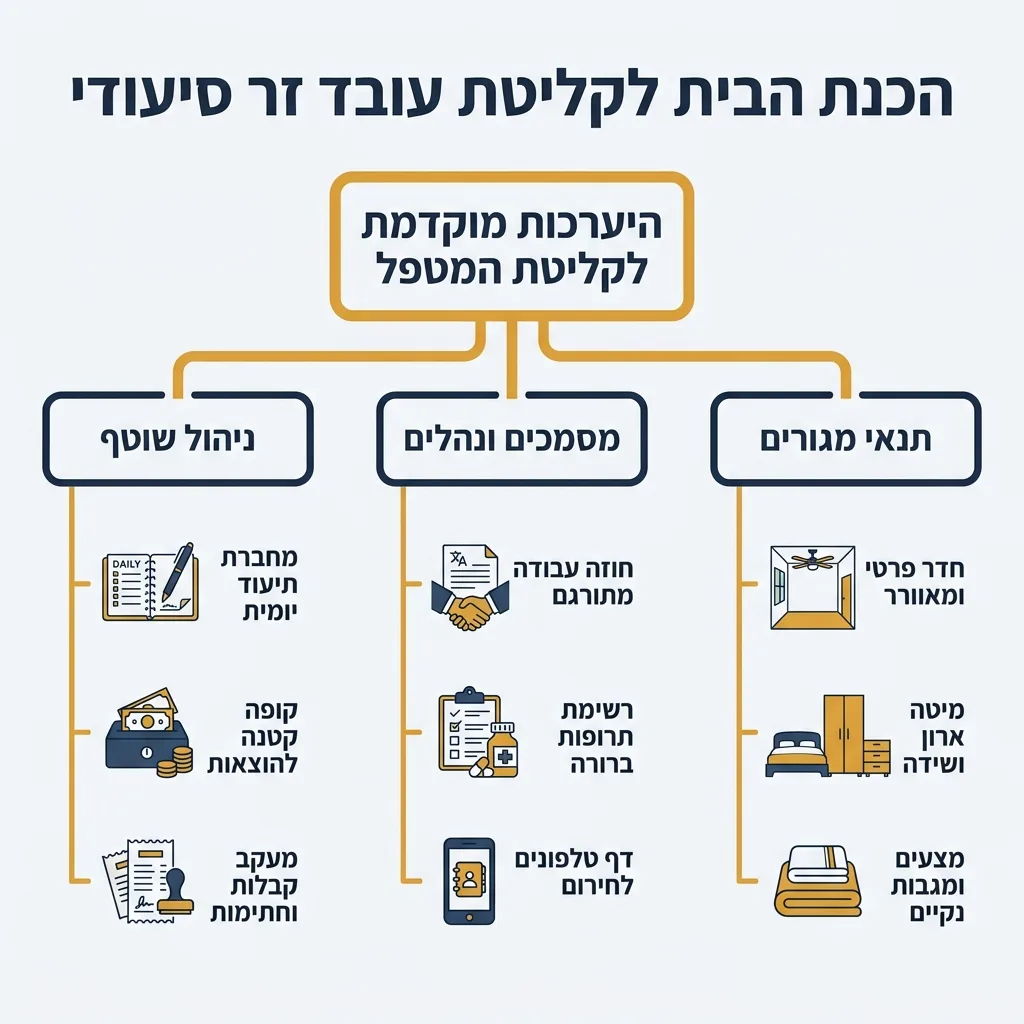 אינפוגרפיקה — הכנת הבית לקליטת עובד זר סיעודי: היערכות מוקדמת לקליטת המטפל