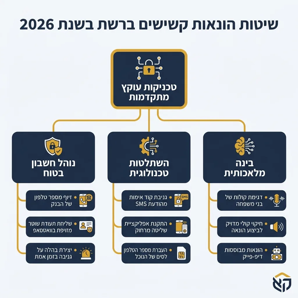 אינפוגרפיקה — שיטות הונאות קשישים ברשת בשנת 2026: טכניקות עוקץ מתקדמות