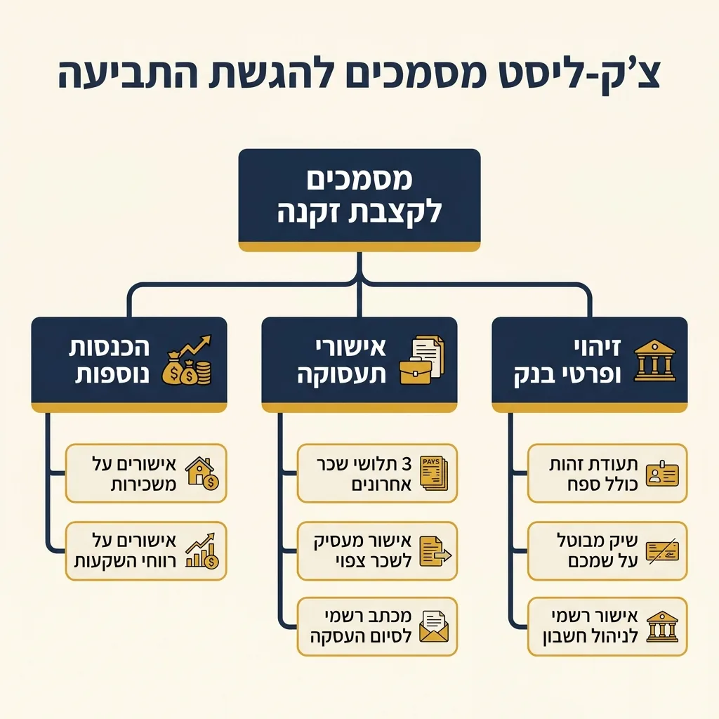 אינפוגרפיקה — צ'ק-ליסט מסמכים להגשת התביעה: מסמכים לקצבת זקנה