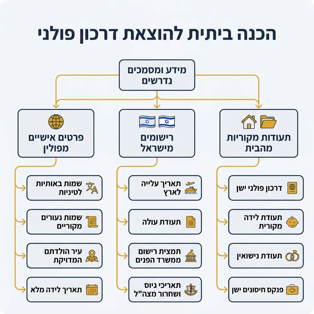 אינפוגרפיקה — הכנה ביתית להוצאת דרכון פולני: מידע ומסמכים נדרשים